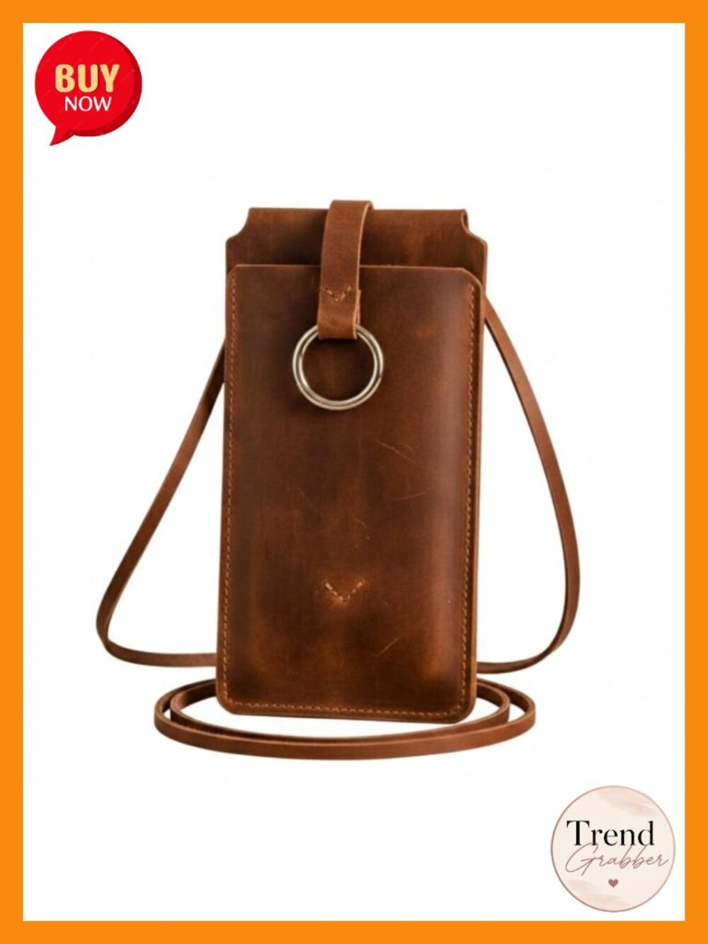 Genuine Leather Phone Bag Crossbody - Slim Small Cell Phone Pouch with Fixed